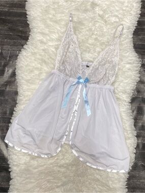 PASSION FOREVER WHITE OPEN FRONT BEADED LACE BABYDOLL BRIDE NIGHTGOWN LINGERIE